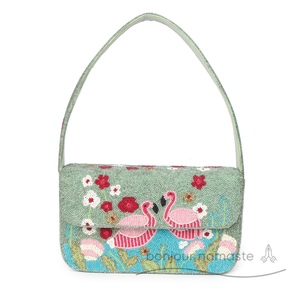 Borsa con perline realizzata a mano Design fenicotteri rosa | Borsa di tendenza ricamata a mano artigianale | Design ispirato al Designer - Product Image 2