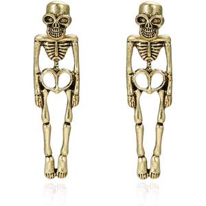 Orecchini a Perno Vintage a Forma di Scheletro, Placcati in Oro Antico, Unisex, Gioielli di Moda per Halloween, Design Pendente in Lega di Zinco - Product Image 1