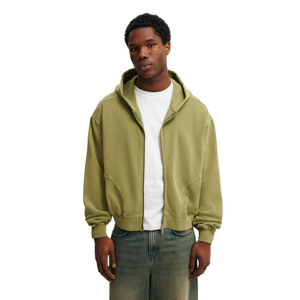 Sudadera con capucha de algodón 100% de peso pesado personalizable para hombre, ropa de calle Vintage desgastada con cremallera de gran tamaño para invierno - Product Image 1