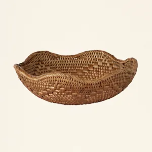 Brown Rattan Salad <b>Bowl</b> in <b>Large</b> Round Design Perfect for Hotel Restaurant Food Serving and Presentation - Product Image 1