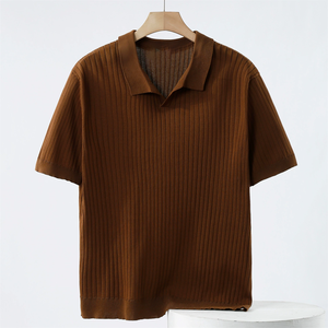 เสื้อครึ่งแขนบางลำลองพิมพ์ลายเองโลโก้ระบายอากาศลายถักแขนสั้นสำหรับโปโล - Product Image 4