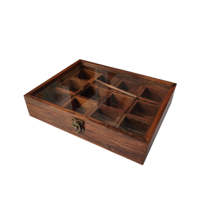 Boîte à épices en bois carrée faite à la main en bois massif fini naturel avec 9 conteneurs Herb & Spice Tools Wholesale. - Product Image 3