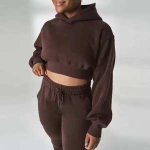 Ensemble de vêtements pour femmes : Sweat-shirt polaire à col rond 100 % coton, bords bruts, grandes tailles, collection hiver, vente en gros - Product Image 5