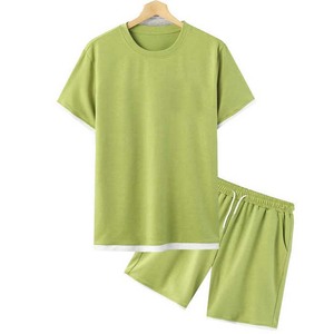 Survêtement en coton respirant personnalisé pour hommes, t-shirt, ensemble court, survêtement d'été, délavé à l'acide, style décontracté - Product Image 1