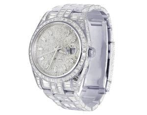 Mejor oferta Baguette VVS Moissanite Diamond On Dial Tono blanco Mecánico Automático Iced Out Reloj Hip Hop Lujo Hombres Moda - Product Image 1