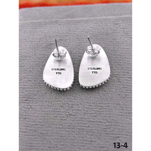 Artisanat du Sud-Ouest # 8 boucles d'oreilles clous en turquoise et argent sterling, forme goutte d'eau avec serti clos, style poussoir - Product Image 4