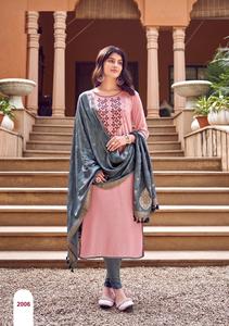 Rayón Kurti bordado indio y pakistaní hecho a mano con Jacquard Dupatta Set para fiesta colección de ropa elegante - Product Image 3