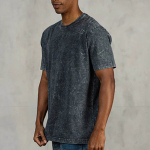 Lavage à l'acide en gros à manches courtes col rond haut court chemise hommes T-shirt blanc 100% coton lavé à l'acide T-shirt - Product Image 2