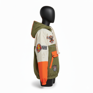 Veste coupe-vent en polyester pour femmes Color Block Olive Beige Orange Logo brodé Conception personnalisée Veste coupe-vent pour femmes - Product Image 3