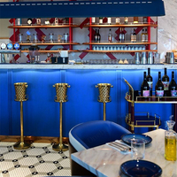 Armoires de cuisine ouvertes minimalistes personnalisées comptoir de bar bleu comptoir de restaurant en pierre à surface solide Tables de bar