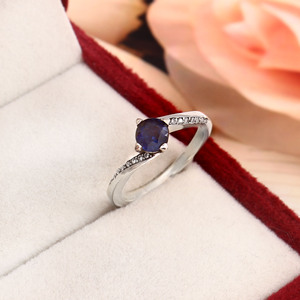 925 Sterling Silver Solitaire Kyanite and Cz Diamond <b>Women</b> <b>Statement</b> Minimal Gemstone <b>Ring</b> <b>for</b> Engagement and Wedding - Product Image 2