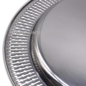 Assiette de présentation ronde en acier inoxydable 100 % pur avec bordure décorative, finition argentée, pour la restauration hôtelière - Product Image 2