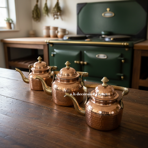 Lot de 3 Théières de Luxe en Cuivre Pur Martelé à la Main, Écologiques, Traditionnelles, pour Hôtels et Restaurants - Product Image 2