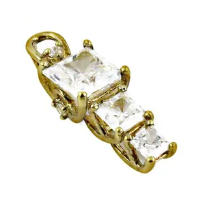 Pendentif en zircon taille baguette trois pierres, plaqué or massif 18 carats, serti en canal, élégant, pour femme, à porter au quotidien, cadeau, bijoux fins - Product Image 2