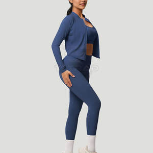 Conjunto de Yoga de 3 Piezas para Mujer, 100% Algodón, Logotipo Frontal Sólido, Transpirable, Cintura Elástica, Alta Calidad, Precio Bajo - Product Image 4