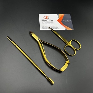 Juego de manicura y pedicura con logotipo personalizado más vendido, empujador de uñas de acero inoxidable y Pinza de Tijera con logotipo de plasma dorado - Product Image 5