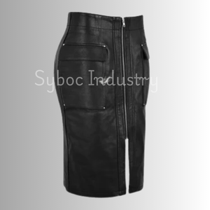 <b>Women's</b> New Genuine Leather <b>Pencil</b> <b>Skirt</b> XS Formal Style Natural Waistline Breathable Sustainable Nonwoven Weaving Silk Printed - Product Image 3