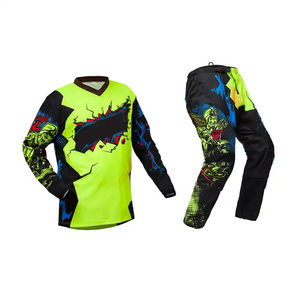 Pantalon de motocross unisexe, imprimé numérique, polyester/nylon 220g, séchage rapide, haute visibilité, manches longues, design noir, vert, bleu - Product Image 4