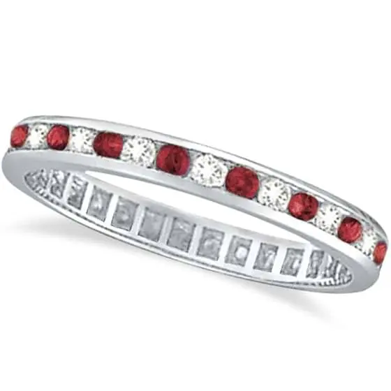 High Quality 14kt Solid White Gold Full Eternity Ring Channel Setting Round Brilliant Cut Ruby & Real Diamond Eternity Band Ring
