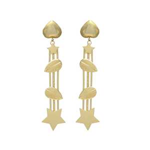 Pendientes de tuerca de corazón de nuevo estilo con hojas chapadas en oro y colgantes de estrella - Product Image 1