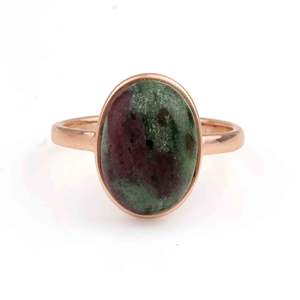 Anillo de Plata Chapado en Oro Rosa con Bisel y Gema Ovalada de Zoisita Rubí Natural de 10x14mm, Estilo Vintage para Mujer, Ideal para Bodas - Product Image 4