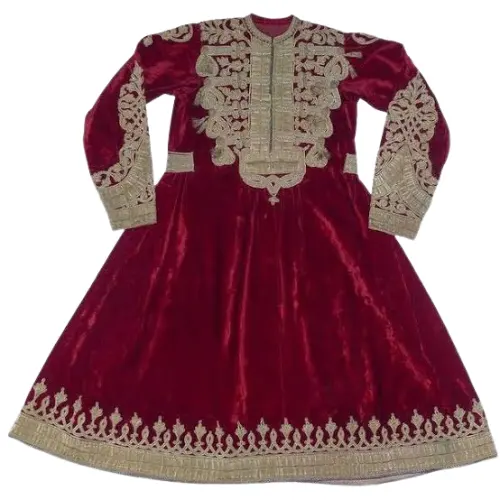 Belles robes de femmes afghani pour la collection de l'Aïd robe couleur unie avec des pièces antiques afghani manches longues plus robe sioe
