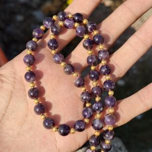 Purple Amethyst 8mm Smooth Sterling <b>Silver</b> Beaded Statement Necklace February Birthstone Jewelry <b>Choker</b> Wedding Anniversary Gift - Product Image 4