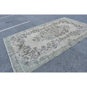 Vintage 6ft 2in X 10ft 9in tapis turc Beige et vert Patchwork laine avec support en Latex tissage plat pour décorations de salon - Product Image 4