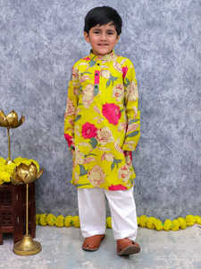 Ensemble de pyjama Kurta en coton uni de haute qualité pour enfants | Tenue traditionnelle en tissu respirant pour les fonctions | Indian Factory - Product Image 5