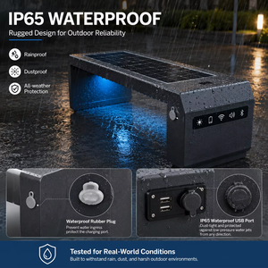 Banc solaire intelligent pour ville connectée |   Siège public extérieur en aluminium/acier avec charge USB et éclairage LED pour parc - Product Image 5