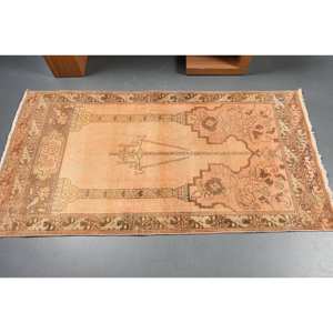 <b>Traditional</b> Beige Brown Wool <b>Rug</b> 3.1 X 5.7ft Turkish Patchwork Design for Entryway Living Room Bedroom with Latex Backing - Product Image 3