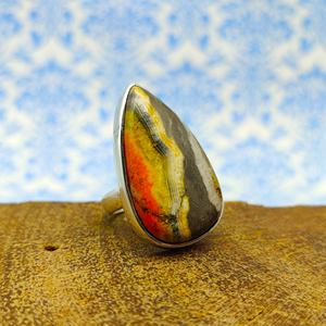 Anillo DE BODA bohemio de Plata de Ley 925, forma de gota artesanal, abejorro, jaspe, Diamante turquesa, ajuste de perlas bohemias - Product Image 1