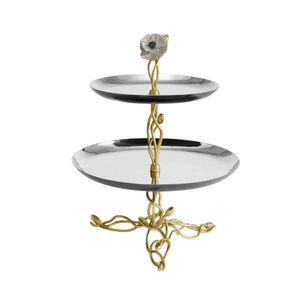 Support à gâteau en métal artisanal à 2 niveaux, design floral élégant, présentoir à desserts, décoration de luxe pour la maison à prix raisonnable - Product Image 1