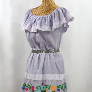 新款波西米亚夏季女性热销长裙度假造型薰衣草鸡尾酒手工刺绣长裙