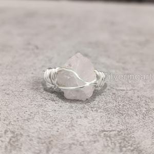 เครื่องประดับหินดิบสุดพิเศษสำหรับผู้หญิงแหวนสำหรับธรรมชาติโรสควอตซ์พลอย April สายลวด925แหวนเงินสเตอร์ลิง - Product Image 4