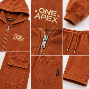 ชุดวอร์มวินเทจ ONE APEX สีส้ม แบบมีซิป ฮู้ดดี้ กางเกงขายาวทรงกระบอก ชุดเซ็ตผ้าฝ้ายฟลีซพรีเมียมสำหรับผู้ชาย เหมาะสำหรับฤดูหนาว - Product Image 6