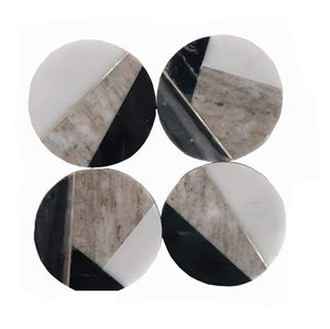 Ensemble de 4 sous-verres en pierre organique Design marbre double ton pour table de cuisine-Tapis et tampons - Product Image 1