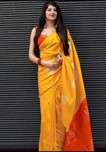 Nouveau Saree en soie Banarsi à la mode avec chemisier pièce économique Style Bollywood tenue de fête pour les femmes indiennes en gros de Surat - Product Image 3