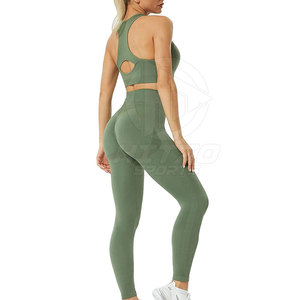 Último estilo más tamaño sólido mujeres Yoga conjunto elástico cintura frontal Logo alta calidad bajo MOQ venta directa de fábrica - Product Image 2
