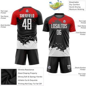 ชุดฟุตบอลสำหรับผู้ใหญ่ระดับมืออาชีพ คุณภาพสูง ผลิตจากโพลีเอสเตอร์ 100% แห้งเร็ว ระบายอากาศได้ดี รับสกรีนโลโก้ตามสั่ง ปรับแต่งสีได้ตามต้องการ รับผลิตแบบ OEM - Product Image 3