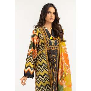 IUSTKSD-833 Conjunto de 3 Piezas de Kaftán Estampado para Jardín, Diseño Moderno con Contraste de Color, 100% Algodón, Cuello en V, para Verano - Product Image 3