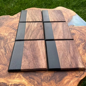 Posavasos de resina y madera de la mejor calidad posavasos de nogal posavasos de té de nogal cuadrados clásicos - Product Image 1