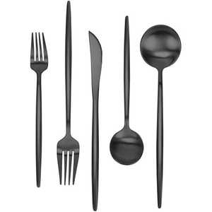 Ensemble de couverts jetables en métal noir et argent cuillères à dîner en acier inoxydable colorées fourchettes couteaux pour mariages et événements - Product Image 4