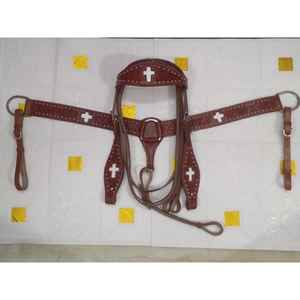 Ensemble de serre-tête et collier de poitrine en cuir de vache 100% fait à la main de qualité supérieure | Équipement d'équitation durable de fabricant direct - Product Image 1