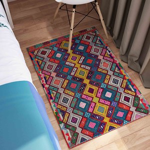 Vivid Colors Printed <b>Rug</b> - Kilim Design, Yellow, Anatolian, Turkish, 3D Printed,<b>Chenille</b> <b>Rug</b> - Product Image 5