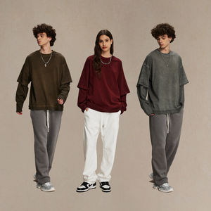 Streetwear personnalisé sérigraphie lavé usé à manches longues double couche T-shirt hommes semblables deux pièces T-shirt pour hommes - Product Image 5