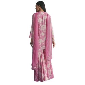 Costume Kurta Sharara en mousseline rose à imprimé floral avec coupe Dana et Moti pour femme tenue de fête traditionnelle - Product Image 5