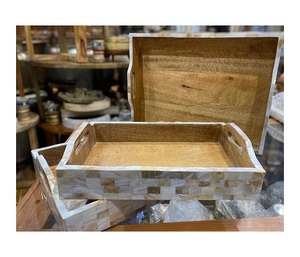 Plateau de service en bois de noyer plateau de rangement de salle de bain de qualité avec poignée pour assiette de Camping de fête et porte-vaisselle - Product Image 3