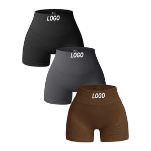 Yoga üç çeyrek pantolon kadın yüksek bel kalça-kaldırma sıkı Yoga Fitness pantolonu dişli düz renk kızlar spor şort - Product Image 1