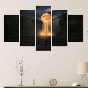 Impresión en lienzo de cascada bajo la luz de la luna: encantadora obra de arte de paisaje de fantasía, JUEGO DE 5 LIEÑAZOS SURTIDOS - Product Image 1